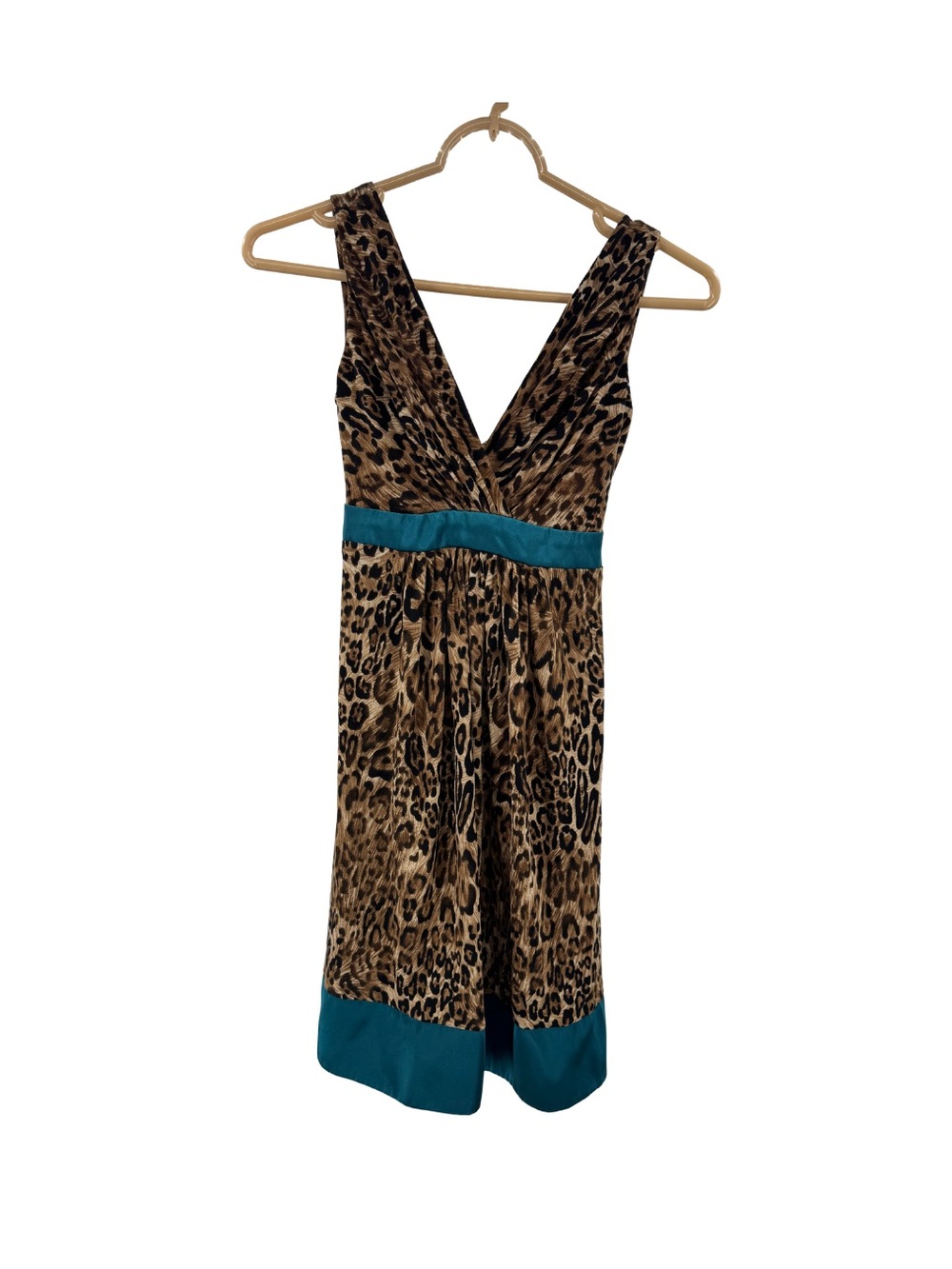 B. Smart Leopard animal Print Mini Dress Teal Waistband Y2K contrast HOCO 12